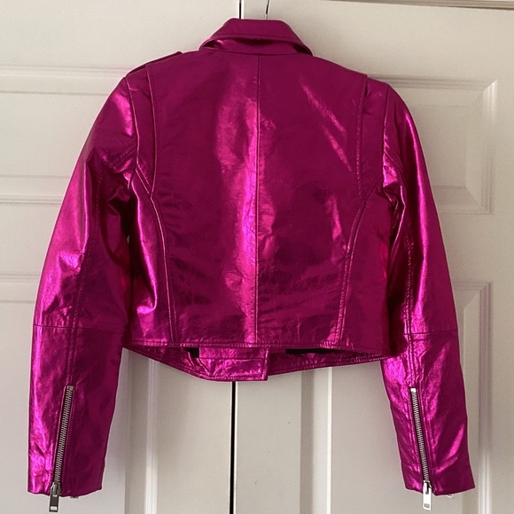 WALTER BAKER 💕🔥Genuine Leather Jenny Jacket in Fuchsia Metallic Crop Moto Fit - Picture 7 of 16
